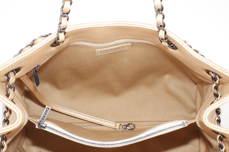 CHANEL CHAIN SHOPPING TOTE BAG (2214xxxx) MEDIUM LIGHT BROWN CAVIAR LEATHER RUTHENIUM HARDWARE, WITH CARD & DUST COVER