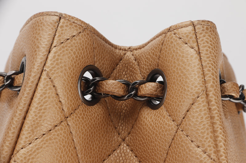 CHANEL CHAIN SHOPPING TOTE BAG (2214xxxx) MEDIUM LIGHT BROWN CAVIAR LEATHER RUTHENIUM HARDWARE, WITH CARD & DUST COVER
