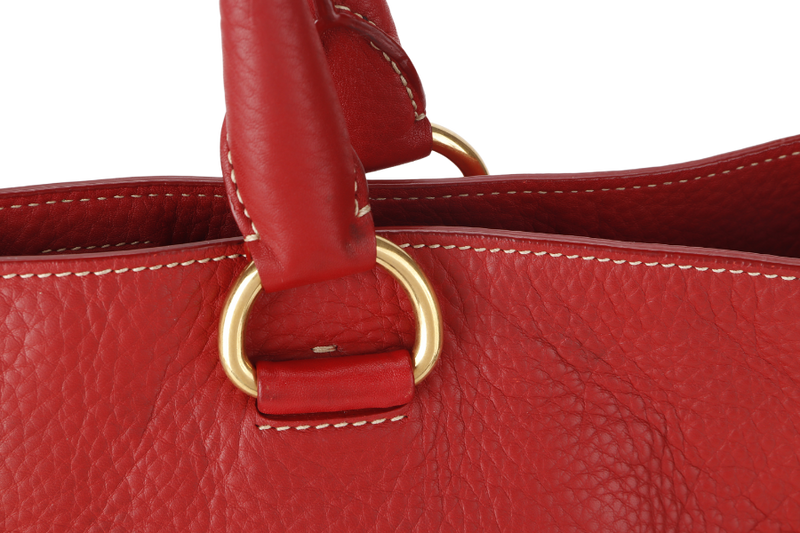 PRADA CONVERTIBLE VERTICAL TOTE RED GRAINED CALF LEATHER GOLD HARDWARE WITH DUST COVER AND STRAP