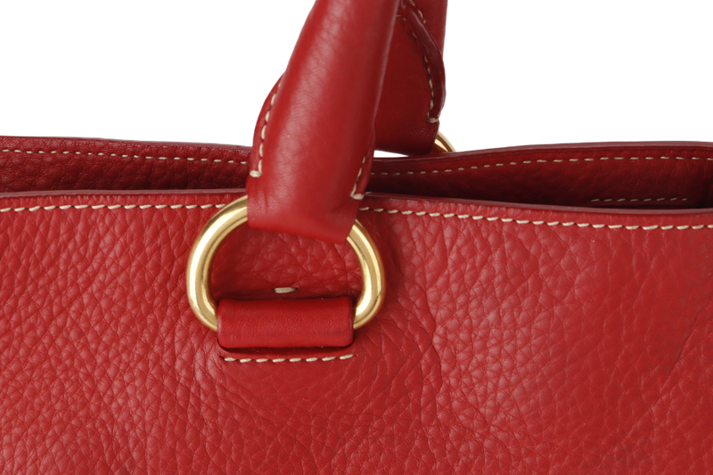 PRADA CONVERTIBLE VERTICAL TOTE RED GRAINED CALF LEATHER GOLD HARDWARE WITH DUST COVER AND STRAP