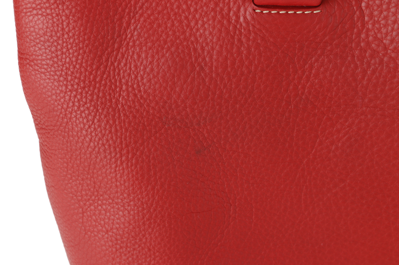 PRADA CONVERTIBLE VERTICAL TOTE RED GRAINED CALF LEATHER GOLD HARDWARE WITH DUST COVER AND STRAP