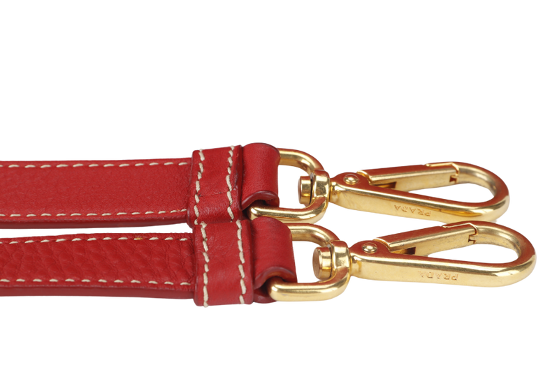 PRADA CONVERTIBLE VERTICAL TOTE RED GRAINED CALF LEATHER GOLD HARDWARE WITH DUST COVER AND STRAP