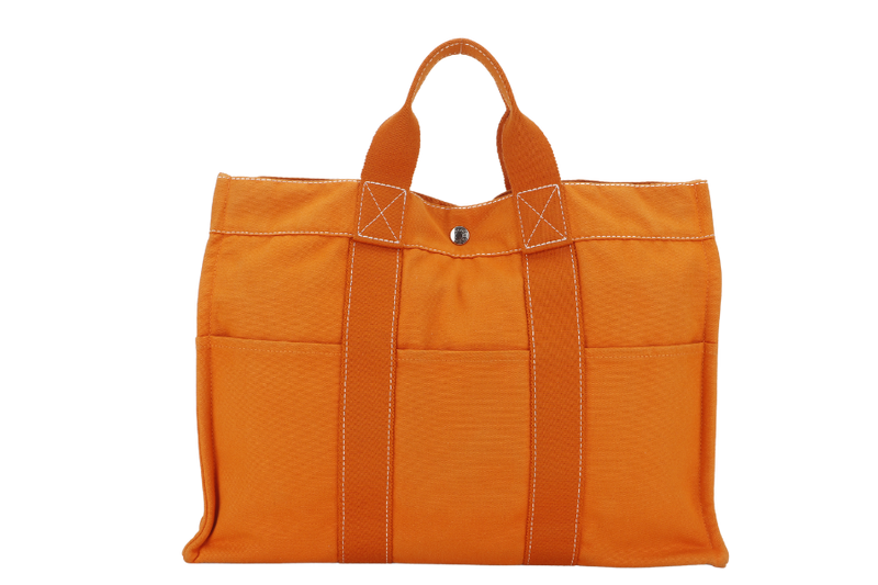 HERMES FOURRE TOUT ORANGE CANVAS SILVER HARDWARE NO DUST COVER