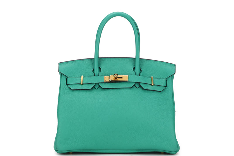 HERMES BIRKIN 30 (STAMP Z) MENTHE GREEN CLEMENCE LEATHER GOLD HARDWARE, WITH LOCK, KEYS, RAINCOAT & DUST COVER