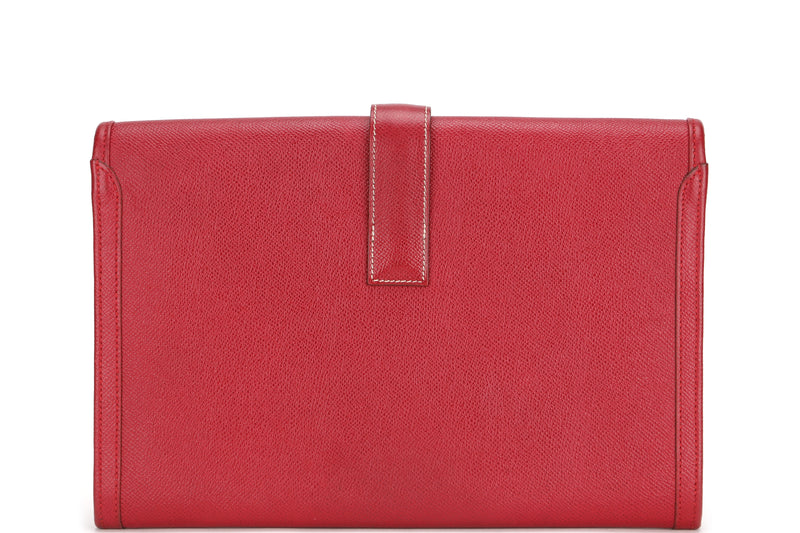 HERMES JEGE CLUTCH (NO STAMP) GRAIN COURCHEVEL RED LEATHER, WITH DUST COVER
