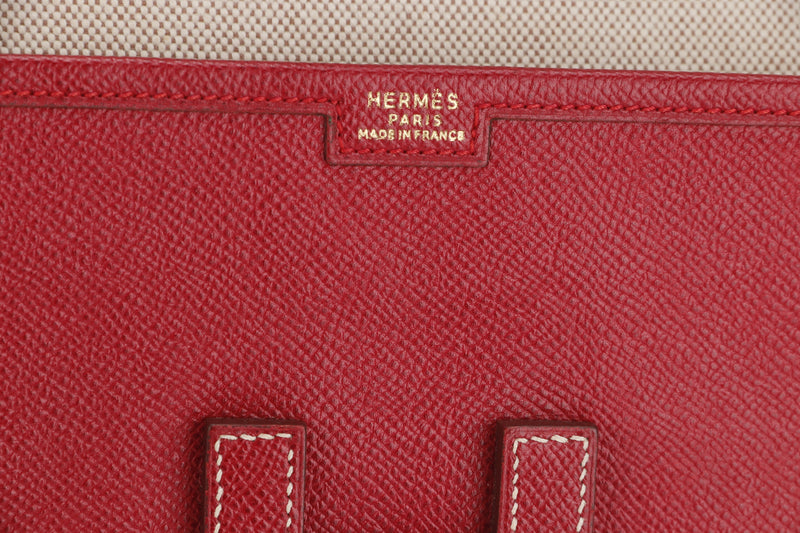 HERMES JEGE CLUTCH (NO STAMP) GRAIN COURCHEVEL RED LEATHER, WITH DUST COVER