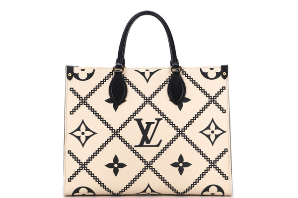 LOUIS VUITTON M46016 ONTHEGO TOTE MM CREME MONOGRAM EMPREINTE, WITH DUST COVER & BOX