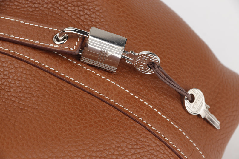 HERMES PICOTIN 22 (STAMP X) GOLD CLEMENCE PALLADIUM HARDWARE, WITH KEYS, LOCK & DUST COVER