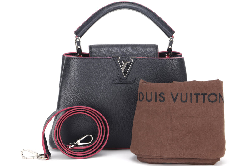LOUIS VUITTON CAPUCINS BB (AR1105) MARINE ROUGE COLOR TAURILLON LEATHER SILVER HARDWARE, WITH STRAP & DUST COVER