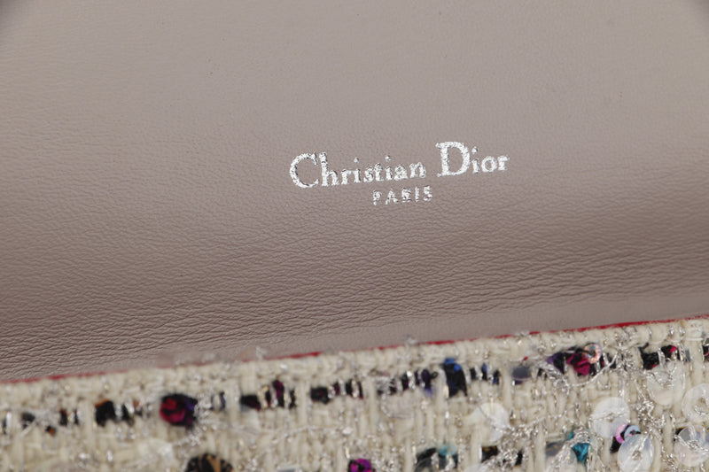 CHRISTIAN DIOR MISS DIOR FLAP WHITE TWEED SILVER HARDWARE, WITH CARD, KEYS, DUST COVER & BOX