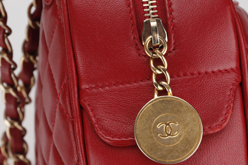 CHANEL RED LAMBSKIN CAMERA BAG (1778xxxx) GOLD HARDWARE, WITH DUST COVER, NO CARD
