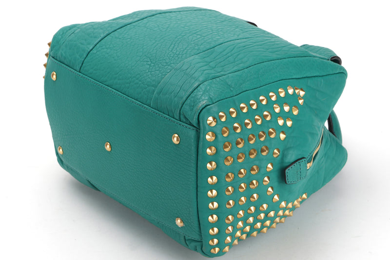 MCM KEANA STUDDED (K5426) GREEN CALF LEATHER GOLD HARDWARE, WITH STRAP & DUST COVER