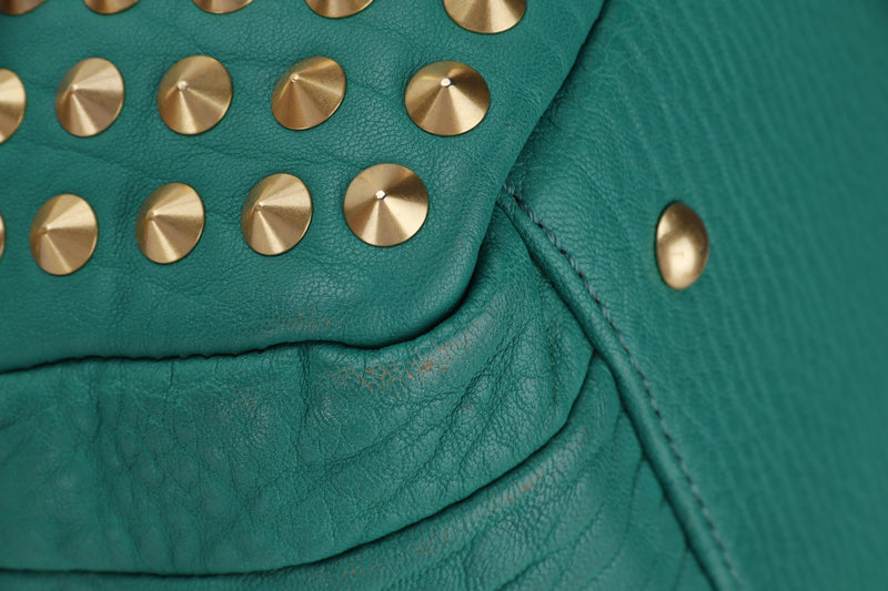 MCM KEANA STUDDED (K5426) GREEN CALF LEATHER GOLD HARDWARE, WITH STRAP & DUST COVER