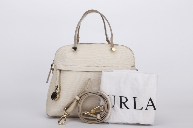 FURLA PIPER BAG MEDIUM BEIGE LEATHER GOLD HARDWARE, WITH STRAP & DUST COVER