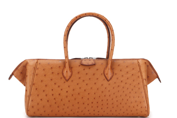 (EXOTIC) HERMES PARIS BOMBAY (STAMP L 2008) GOLD OSTRICH LEATHER SILVER HARDWARE, WITH DUST COVER