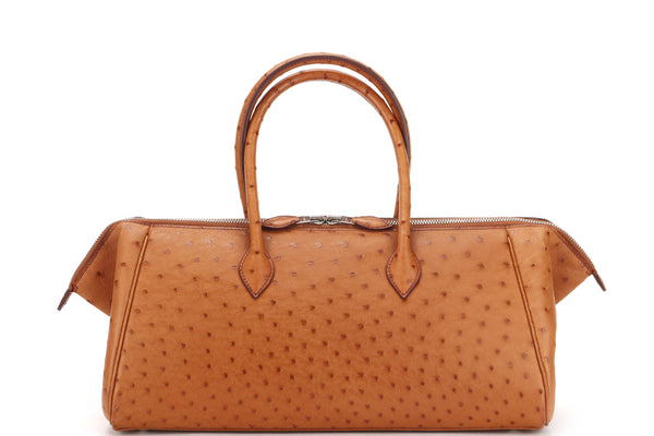 (EXOTIC) HERMES PARIS BOMBAY (STAMP L 2008) GOLD OSTRICH LEATHER SILVER HARDWARE, WITH DUST COVER
