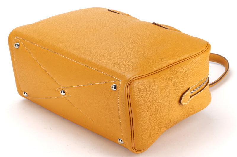 HERMES VICTORIA 34 (STAMP P 2012) MUSTARD CLEMENCE LEATHER SILVER HARDWARE, WITH KEYS, LOCK & DUST COVER