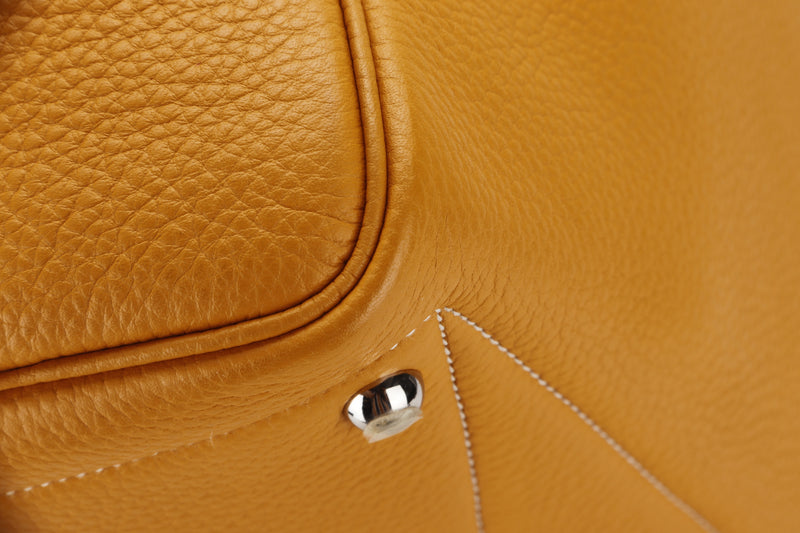 HERMES VICTORIA 34 (STAMP P 2012) MUSTARD CLEMENCE LEATHER SILVER HARDWARE, WITH KEYS, LOCK & DUST COVER