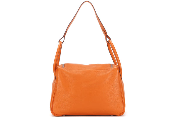 HERMES LINDY 30 (STAMP Q 2013) FEU COLOR CLEMENCE LEATHER PALLADIUM ...