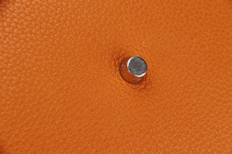 HERMES LINDY 30 (STAMP Q 2013) FEU COLOR CLEMENCE LEATHER PALLADIUM HARDWARE, WITH RAINCOAT & DUST COVER