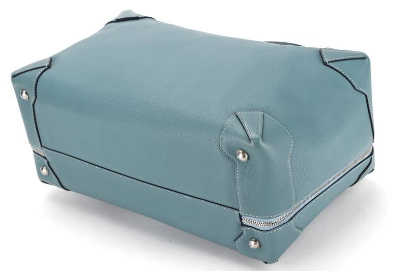 HERMES MAXIBOX 37 (STAMP R 2014) BLUE JEANS EVERCOLOR PALLADIUM HARDWARE, WITH RAINCOAT & DUST COVER
