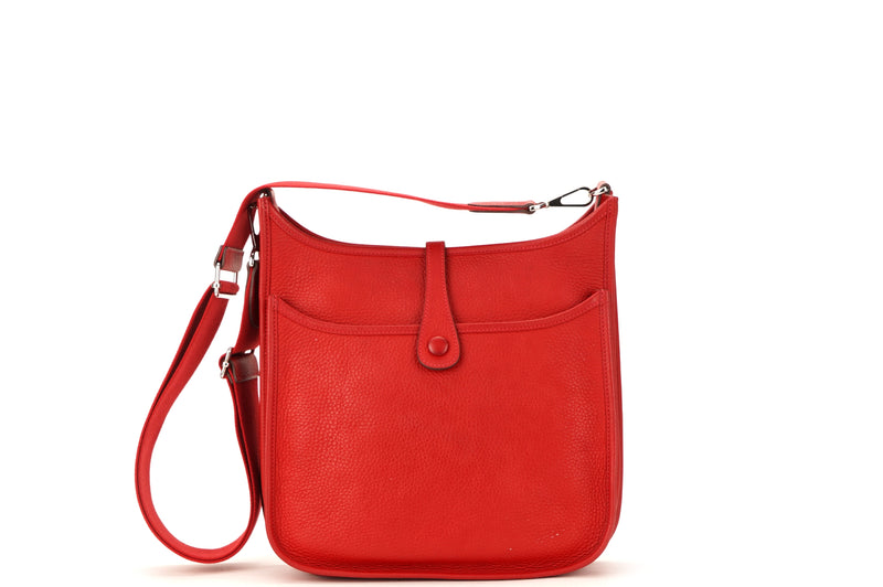 HERMES EVELYNE (STAM O 2011) PM SIZE ROUGE CASAQUE CLEMENCE PALLADIUM HARDWARE, WITH STRAP & DUST COVER