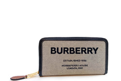 BURBERRY HORSEFERRY ZIP LONG WALLET (TIVTIT1265) COTTON CANVAS GOLD HARDWARE, WITH DUST COVER & BOX