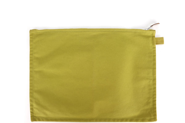 HERMES BORA FLAT POUCH GM LIME GREEN COTTON SILVER HARDWARE, NO DUST COVER