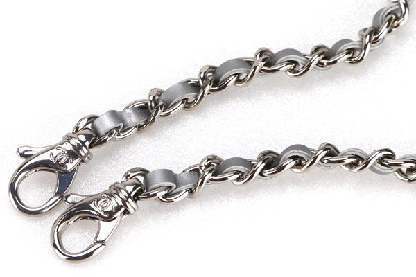 CHANEL LEATHER CHAIN BAG ACCESSORIES GREY SILVER HARDWARE