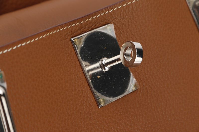 HERMES JYPSIERE 34 (STAMP L SQUARE) GOLD CLEMENCE LEATHER PALLADIUM HARDWARE, WITH STRAP, NO DUST COVER