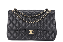 CHANEL CLASSIC DOUBLE FLAP JUMBO BLACK LAMBSKIN LEATHER GHW (1685xxxx) WITH CARD AND DUST COVER