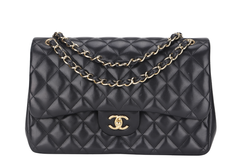 CHANEL CLASSIC DOUBLE FLAP JUMBO BLACK LAMBSKIN LEATHER GHW (1685xxxx) WITH CARD AND DUST COVER