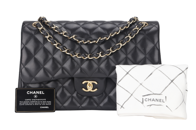 CHANEL CLASSIC DOUBLE FLAP JUMBO BLACK LAMBSKIN LEATHER GHW (1685xxxx) WITH CARD AND DUST COVER