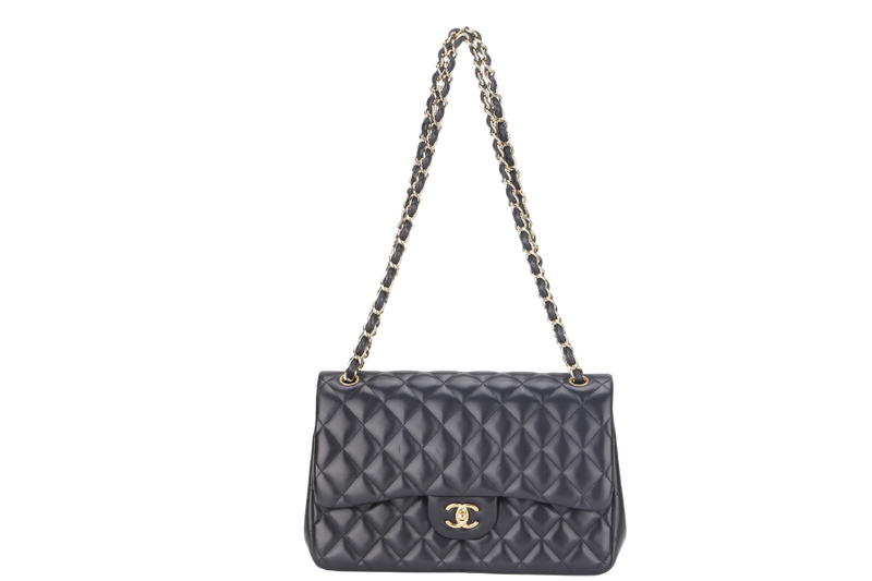 CHANEL CLASSIC DOUBLE FLAP JUMBO BLACK LAMBSKIN LEATHER GHW (1685xxxx) WITH CARD AND DUST COVER