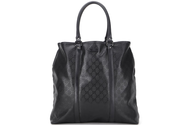 GUCCI TOTE 223668 214397 LARGE BLACK DIAMANTE GG MONOGRAM COATED CANVAS SILVER HARDWARE, WITH DUST COVER