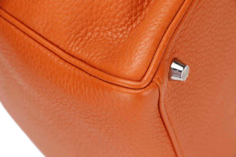 HERMES KELLY 28 RETOURNE (STAMP X) ORANGE CLEMENCE LEATHER SILVER HARDWARE WITH STRAP, LOCK&KEYS, RAINCOAT, DUST COVER & BOX