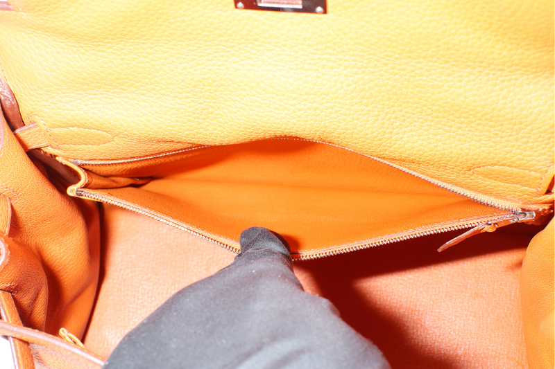 HERMES KELLY 28 RETOURNE (STAMP X) ORANGE CLEMENCE LEATHER SILVER HARDWARE WITH STRAP, LOCK&KEYS, RAINCOAT, DUST COVER & BOX