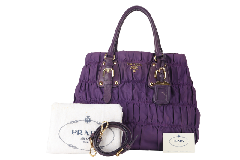 PRADA GRAUFE TESSUTO (BN2805) CICLAMINO NYLON GOLD HARDWARE WITH CARD AND DUST COVER