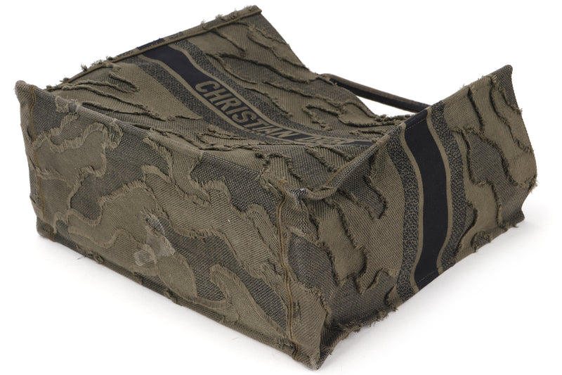 CHRISTIAN DIOR BOOK TOTE (50-MA-1119) LARGE GREEN CAMOUFLAGE EMBROIDERY CANVAS, WITH DUST COVER & BOX