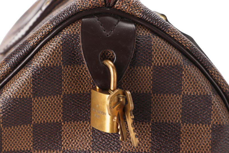 LOUIS VUITTON SPEEDY 30 (N41364) DAMIER EBENE CANVAS GOLD HARDWARE WITH LOCK AND KEYS