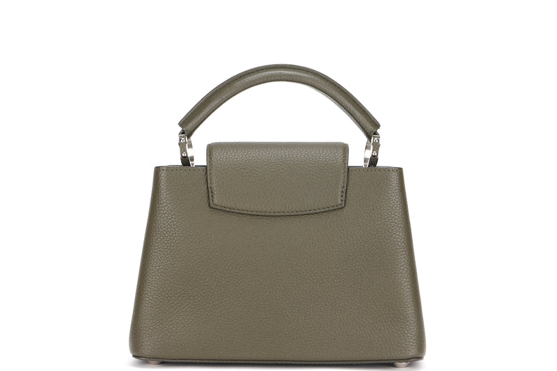 LOUIS VUITTON M57227 CAPUCINES BB, KHAKI COLOR TAURILLON LEATHER SILVER HARDWARE, WITH STRAP & DUST COVER