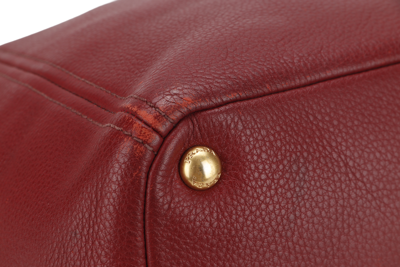 PRADA MAROON VITTELO DAINO LEATHER TOTE BAG GOLD HARDWARE WITH DUST COVER