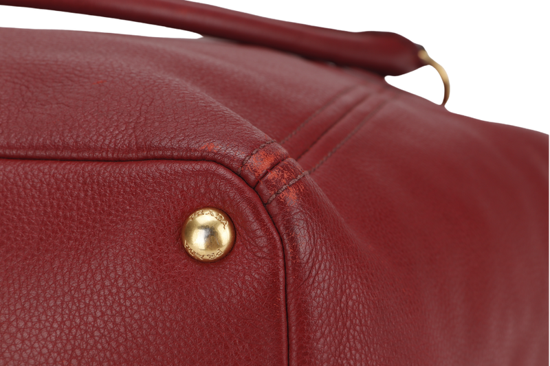 PRADA MAROON VITTELO DAINO LEATHER TOTE BAG GOLD HARDWARE WITH DUST COVER