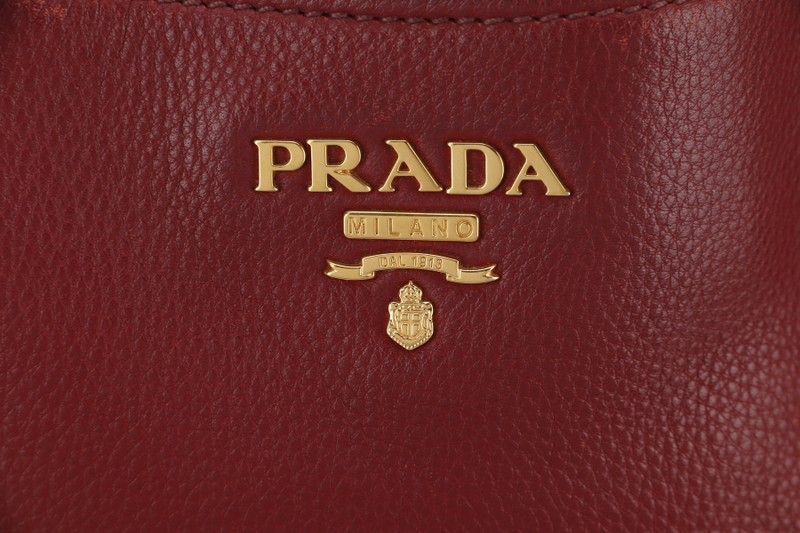 PRADA MAROON VITTELO DAINO LEATHER TOTE BAG GOLD HARDWARE WITH DUST COVER