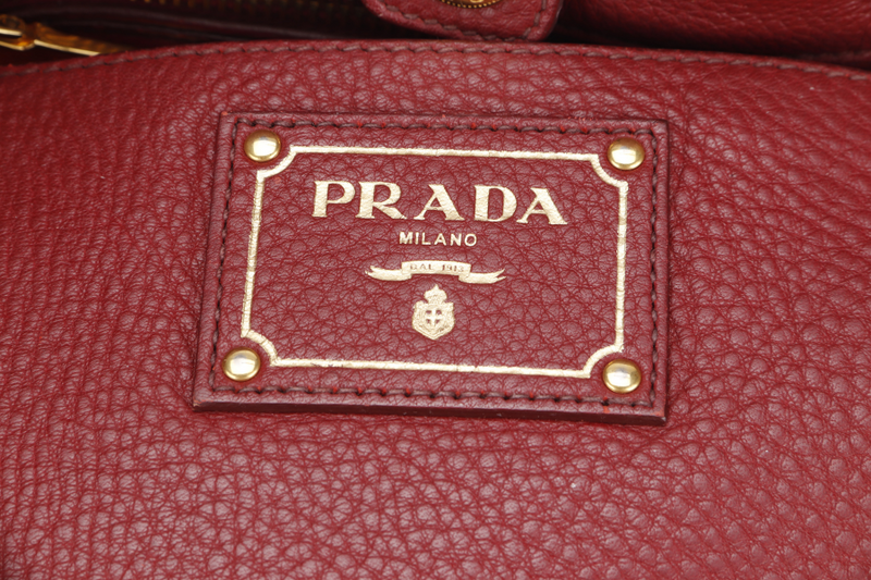 PRADA MAROON VITTELO DAINO LEATHER TOTE BAG GOLD HARDWARE WITH DUST COVER