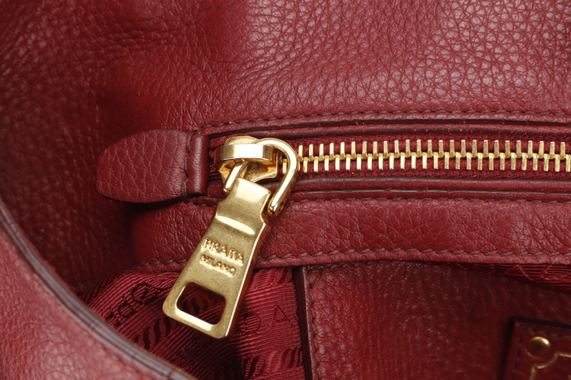 PRADA MAROON VITTELO DAINO LEATHER TOTE BAG GOLD HARDWARE WITH DUST COVER