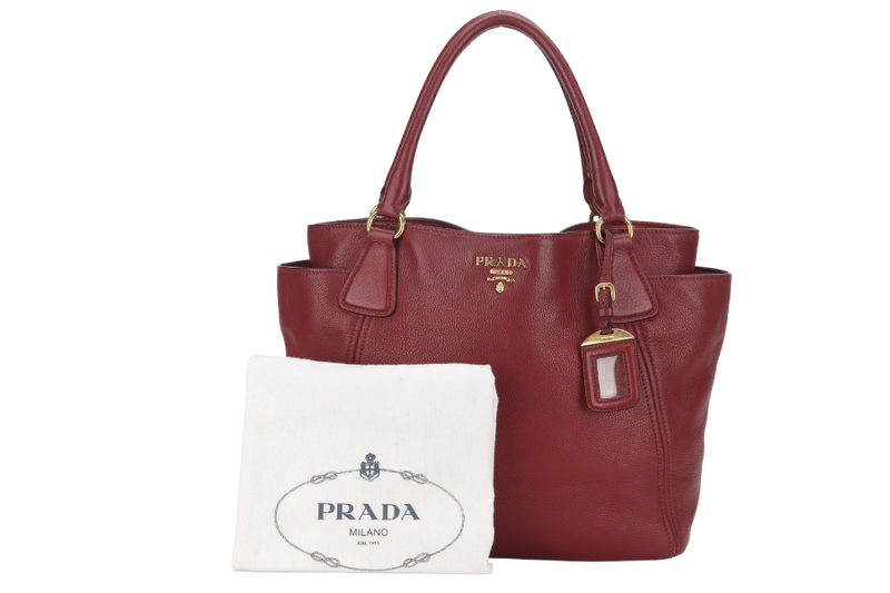 PRADA MAROON VITTELO DAINO LEATHER TOTE BAG GOLD HARDWARE WITH DUST COVER