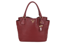 PRADA MAROON VITTELO DAINO LEATHER TOTE BAG GOLD HARDWARE WITH DUST COVER