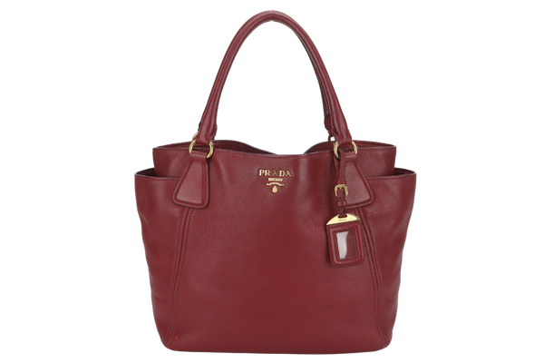 PRADA MAROON VITTELO DAINO LEATHER TOTE BAG GOLD HARDWARE WITH DUST COVER