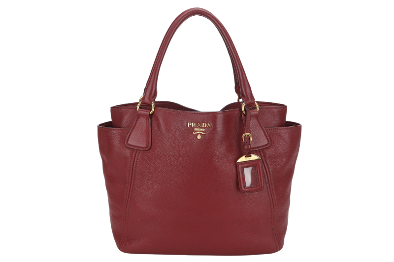 PRADA MAROON VITTELO DAINO LEATHER TOTE BAG GOLD HARDWARE WITH DUST COVER